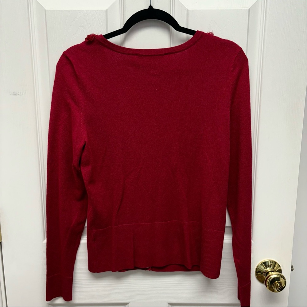 White House Black Market Red Cardigan with Floral Accents - Picture 3 of 10